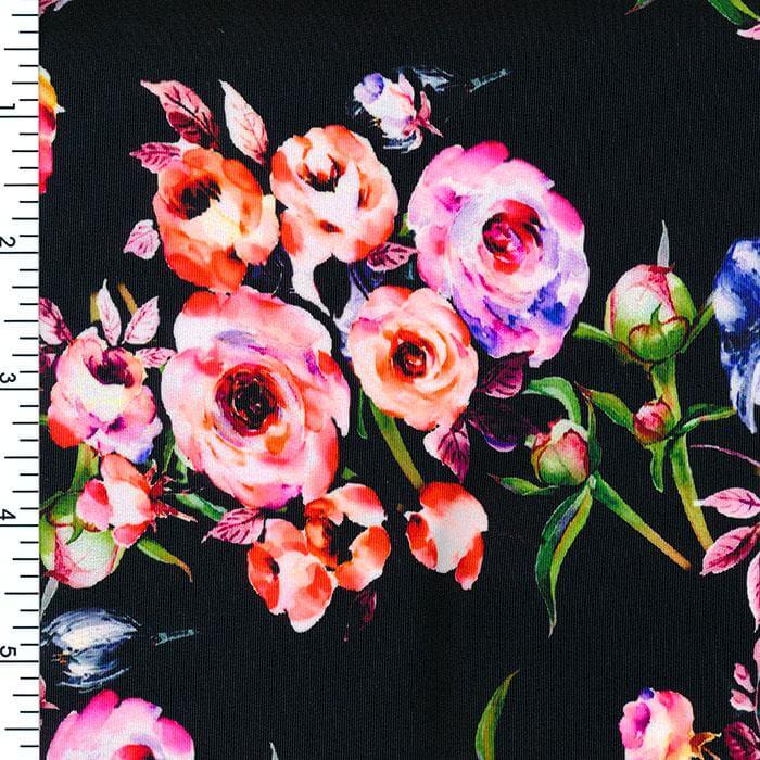 SP-NP2674 Happy Birthday Floral - Black Red Green Blue  | Nylon Spandex Digitally Wet Print