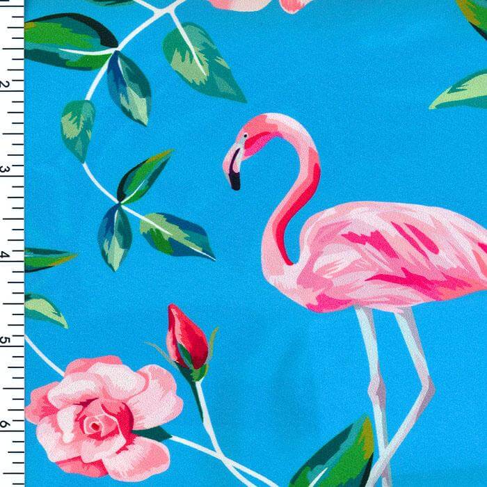SP-NP2677 Flamingo & Rose - Blue Pink Green | Nylon Spandex Digitally Wet Print