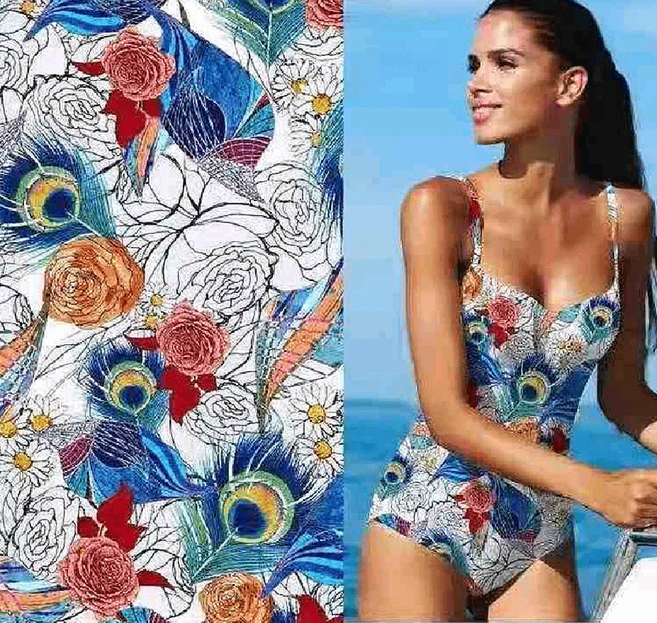 SP-NP90007 Peacock & Roses Printed Spandex - Image 2